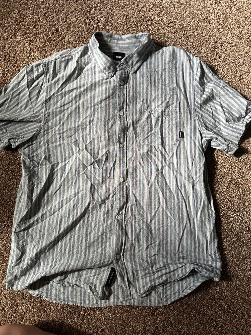 Vans Men’s Striped Button-Down Shirt in Blue and White - XL